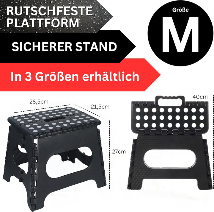 DIVID® Faltbarer Klapphocker 27cm (M) |Klapphocker|Duschhocker|Faltbar und Tragbar|130kg Belastbarke