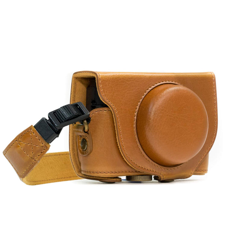 MegaGear MG601 Ever Ready Leder Kameratasche mit Trageriemen für Sony Cyber-Shot DSC-WX500 Hellbraun