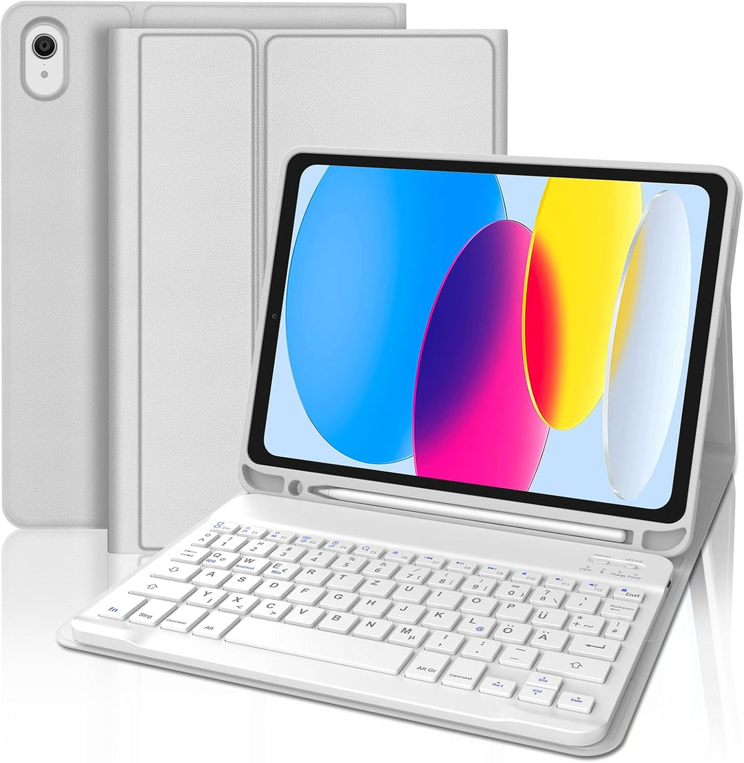 SENGBIRCH Hülle mit Tastatur für ipad 10 Generation - QWERTZ Layout Bluetooth Tastatur, Kabellose Ab