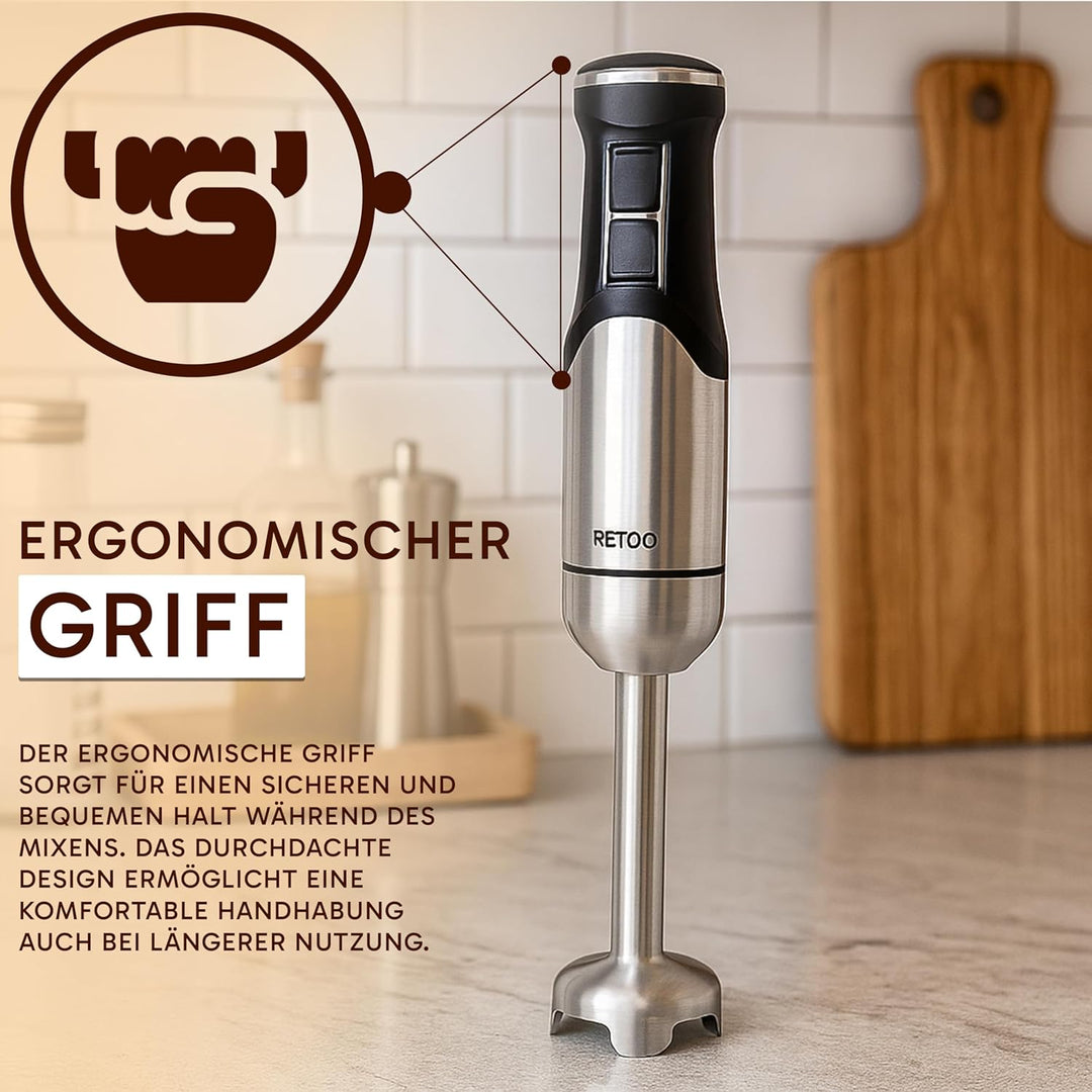 Retoo Stabmixer Set 1200W 15000 U/min Pürierstab mit Turbofunktion und 8 Geschwindigkeitsstufen Krag