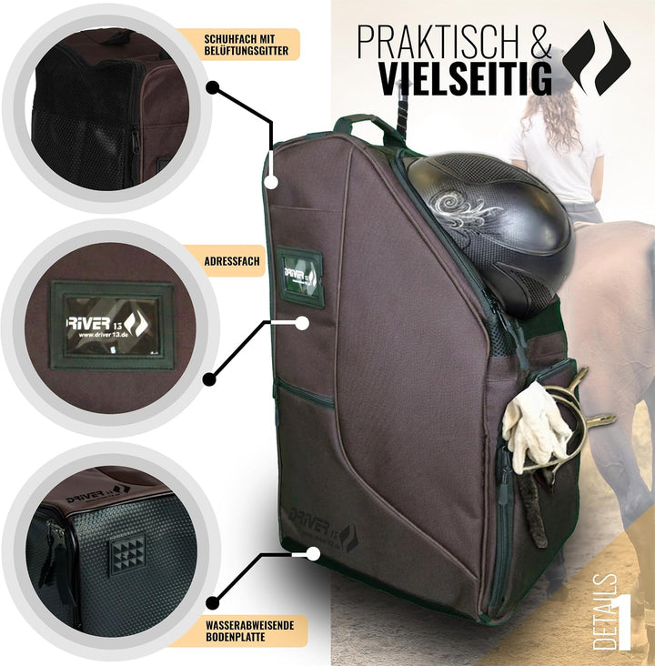 Driver13 Reitstiefelrucksack Reitstiefeltasche Stiefeletten Taschen Deluxe mit Helmfach für Reitstie