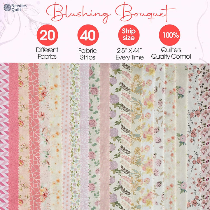 Needles Quilt Studio – 6,3 cm vorgeschnittene 40 Stoffstreifen (Blushing Bouquet) | Baumwollstreifen
