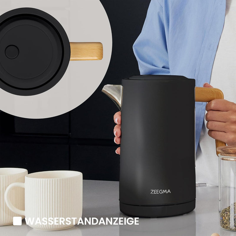 ZEEGMA KETLEE 1,7 L Kabelloser elektrischer Wasserkocher für Tee und Kaffee, 2200 Watt, Wasserstands