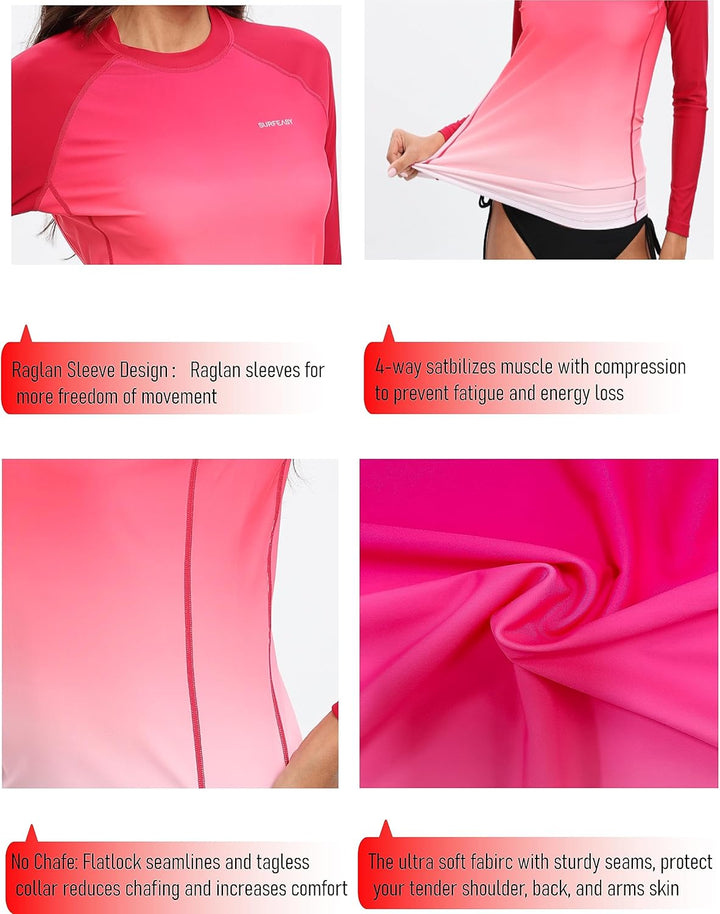 SURFEASY Damen Rash Guard Langarm Sonnenschutz Schnelltrocknend Badeshirt Surf Shirt Schwimmen Badem