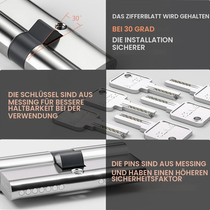 Bwintech 1 Stück 40/50mm Euro Messingzylinder, 90mm Schlüssel/Schlüssel zylinderschloss Mit 5 Horizo