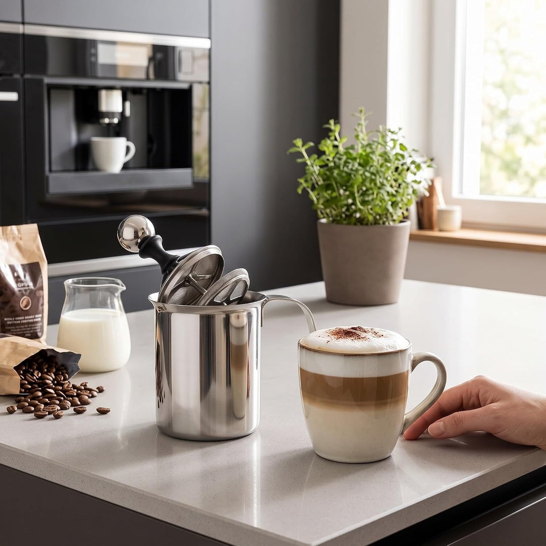 Milchaufschäumer Manuell, Milchschäumer Hand Double Mesh Milchschaum Edelstahl Milk Frother Milchsch