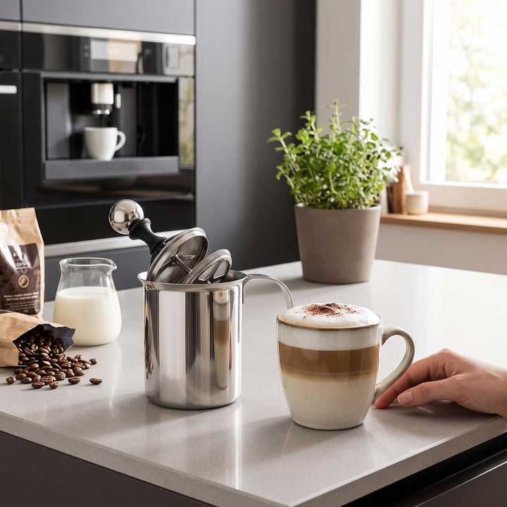 Milchaufschäumer Manuell, Milchschäumer Hand Double Mesh Milchschaum Edelstahl Milk Frother Milchsch