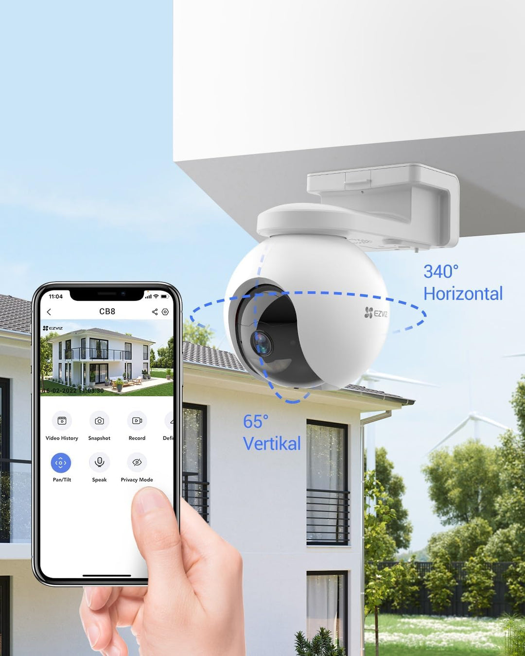 EZVIZ 2K kabellose Akkukamera aussen, PT WLAN Kamera mit AI Personenerkennung, 10400mAh Akku, Automa