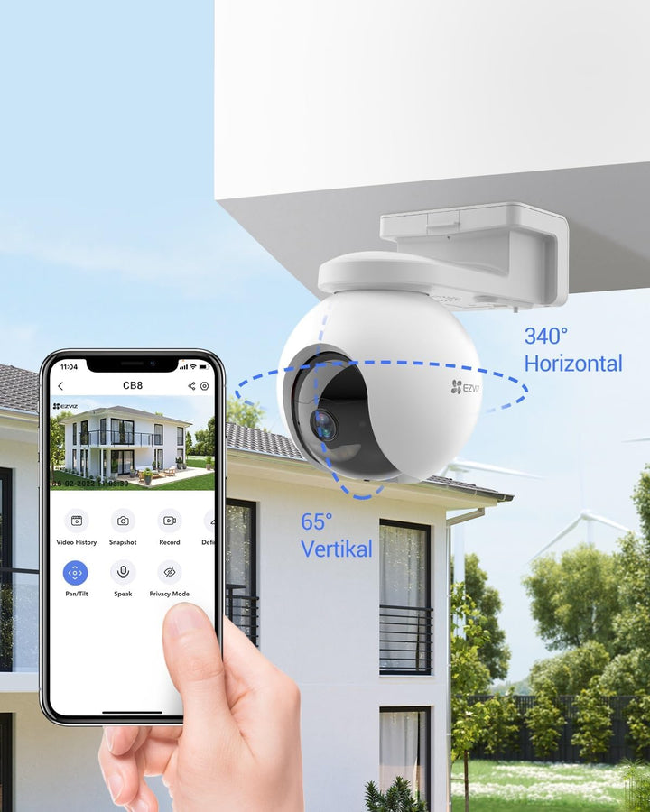 EZVIZ 2K kabellose Akkukamera aussen, PT WLAN Kamera mit AI Personenerkennung, 10400mAh Akku, Automa