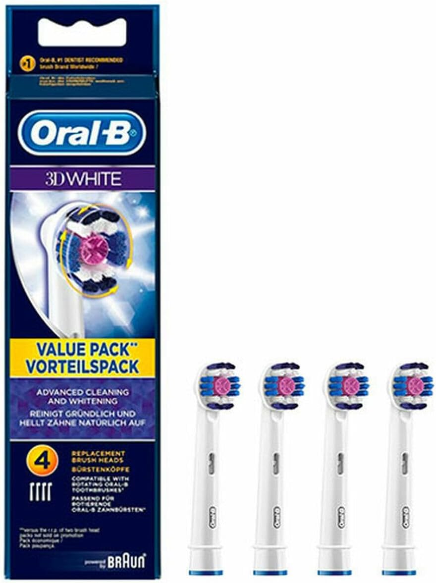 Oral-B White 3D Bürstenkopf, 4 Stück, Original Reinigungs Bürstenkörper, Weiss Alte Version, Alte Ve