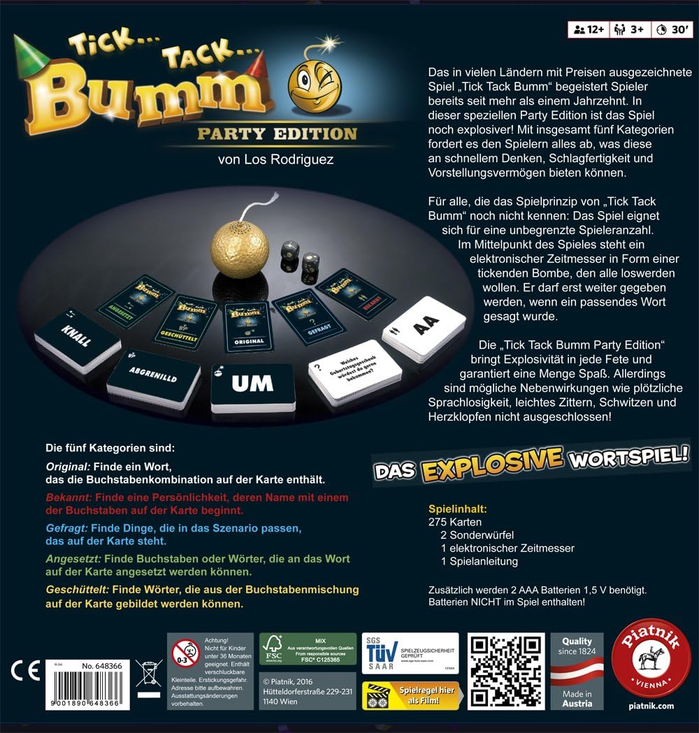 Piatnik 6483 Tick Tack Bumm Party-Edition des Spieleklassikers | ab 12 Jahren geeignet | Das Explosi