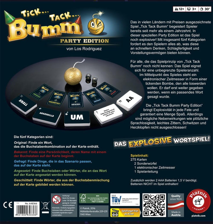 Piatnik 6483 Tick Tack Bumm Party-Edition des Spieleklassikers | ab 12 Jahren geeignet | Das Explosi