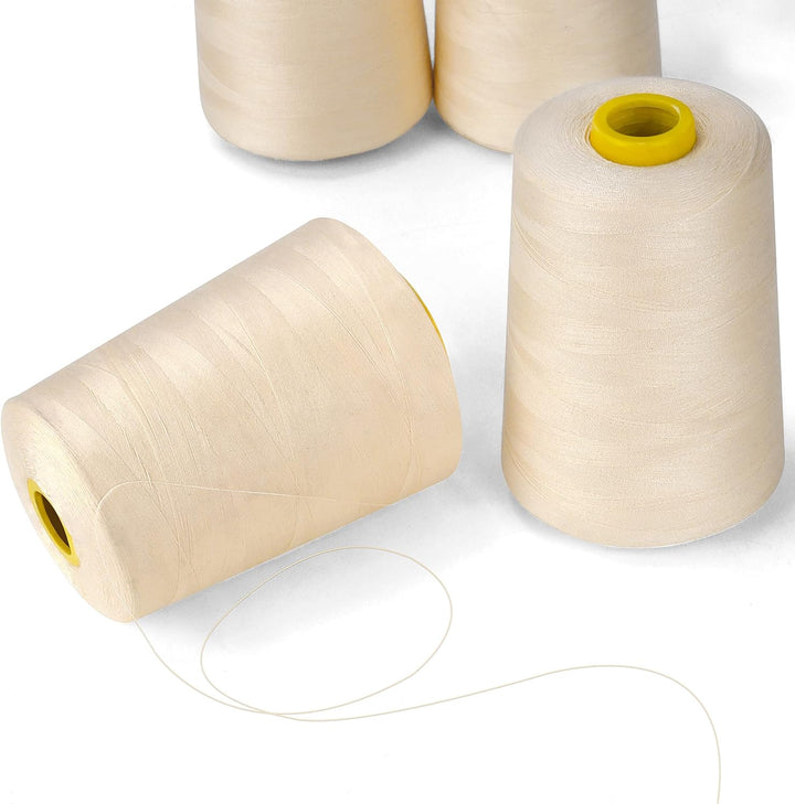Curtzy Nähgarn Set Polyester Nähgarn Nähmaschine in Beige (4 Stk) – 11cm Garn für Nähmaschine Faden