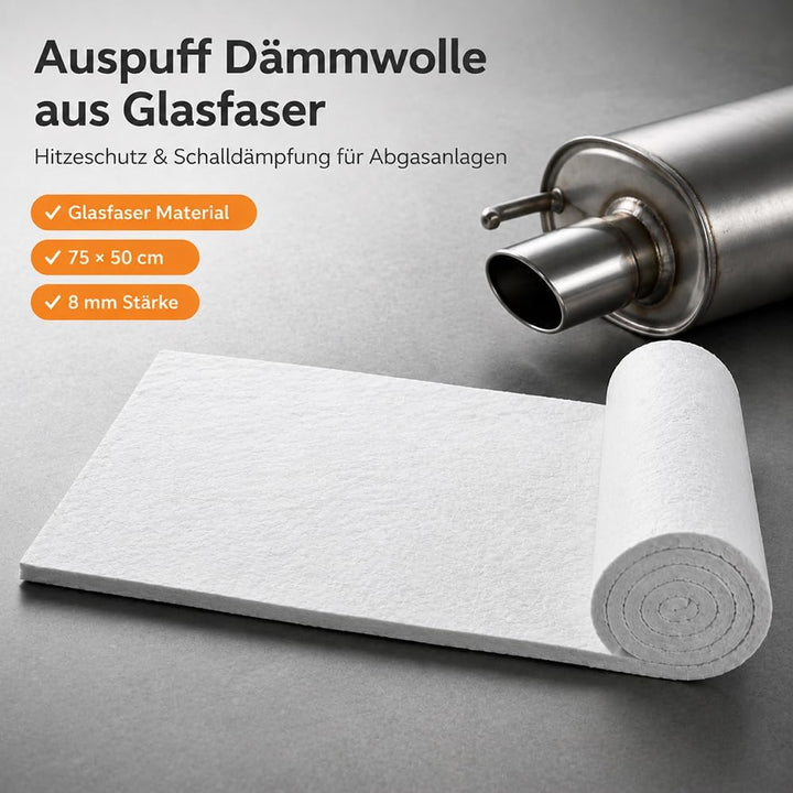 Auspuff Dämmwolle 75x50 cm, 8 mm Stärke, Glasfaser Dämmmatte