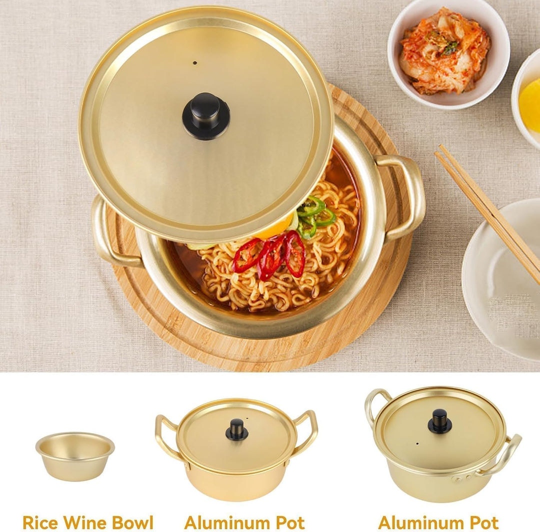 Korea Nudeltopf, Gold Ramen Nudeltopf Koreanischer Ramyun Hot Pot Aluminiumlegierung Traditioneller