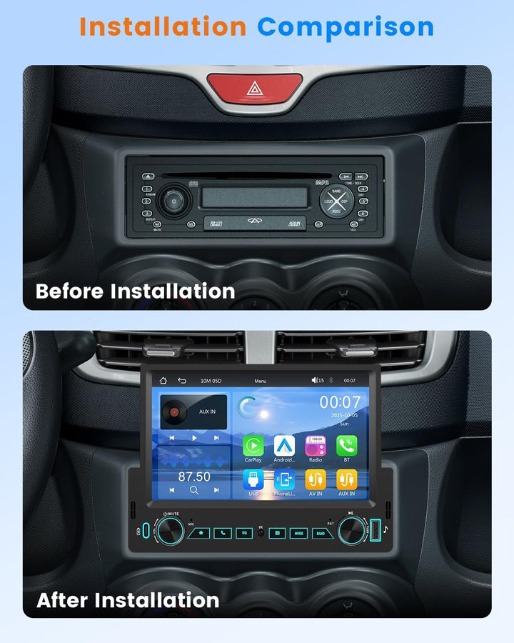 Hikity Autoradio Bluetooth 1 DIN Stereo Auto Bluetooth kompatibel mit Wireless CarPlay & Android Aut