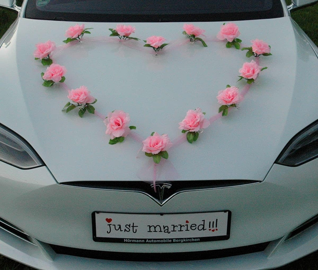 Autoschmuck Organza Herz Auto Schmuck Braut Paar Rose Deko Dekoration Hochzeit Car Auto Wedding Deko
