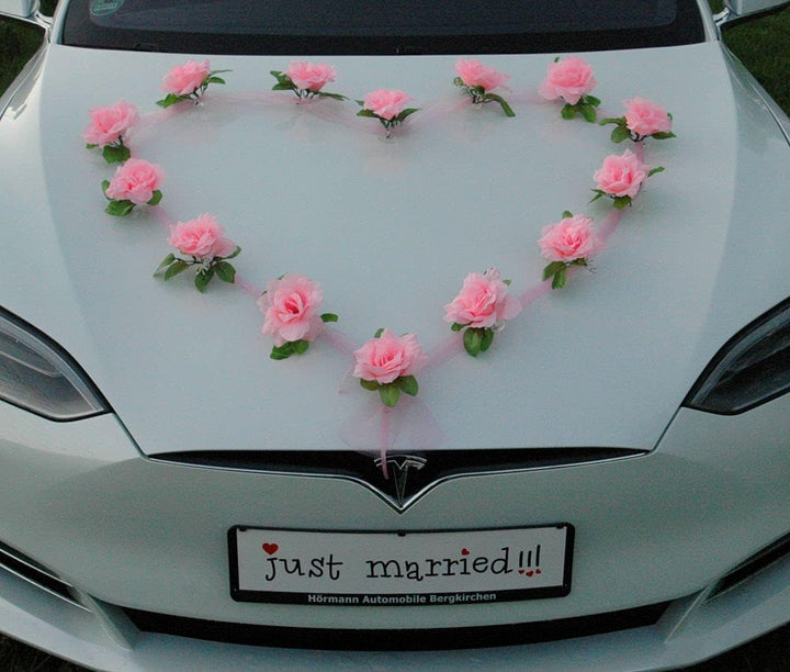 Autoschmuck Organza Herz Auto Schmuck Braut Paar Rose Deko Dekoration Hochzeit Car Auto Wedding Deko
