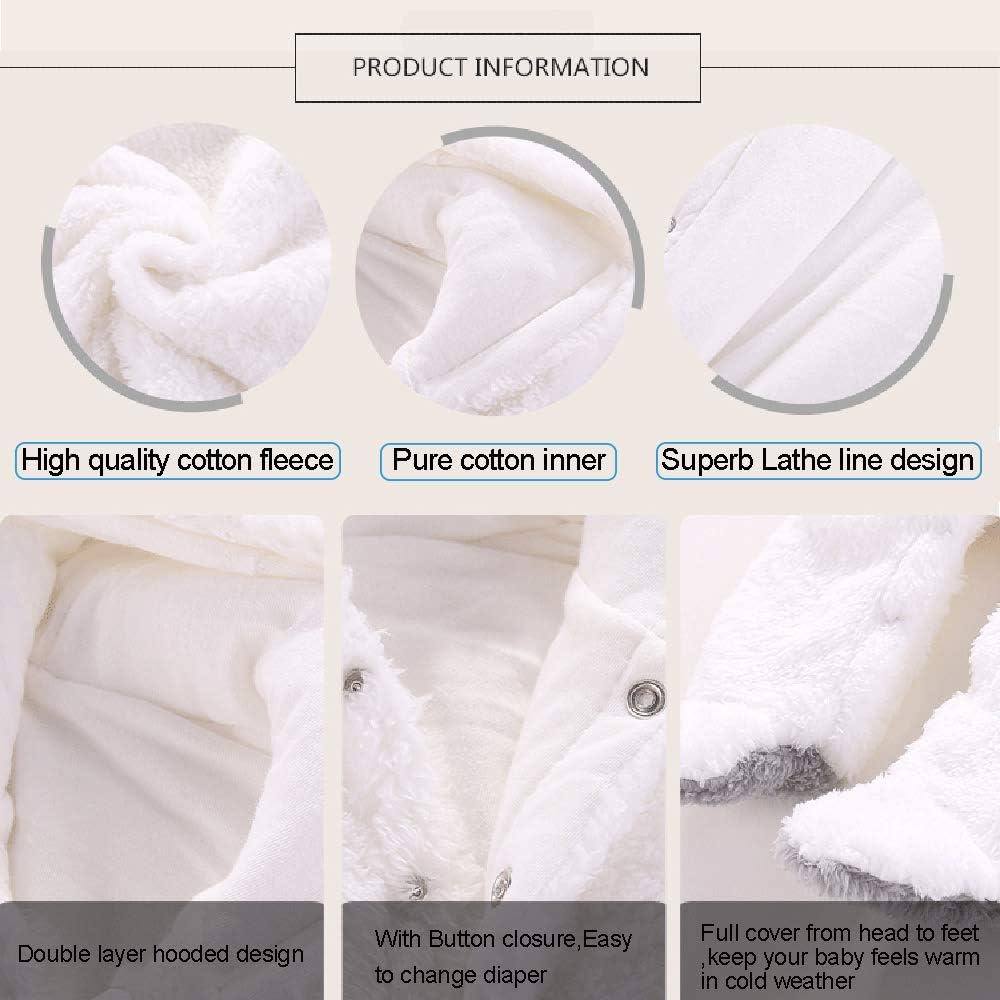 Neugeborene Baby Cartoon Bär Schneeanzug Wintermantel Fleece Kapuze Strampler Jumpsuit Khaki 6-9 Mon