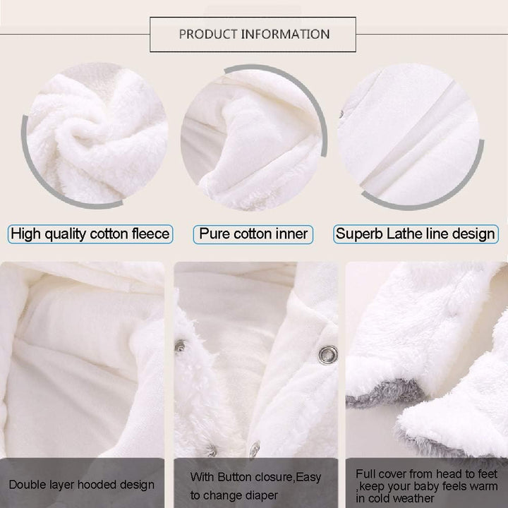 Neugeborene Baby Cartoon Bär Schneeanzug Wintermantel Fleece Kapuze Strampler Jumpsuit Khaki 6-9 Mon