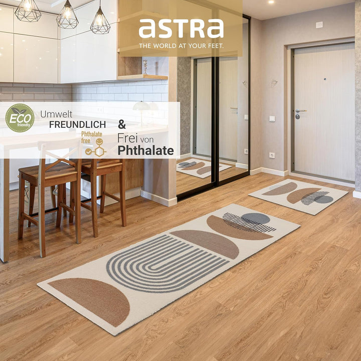 Astra rutschfeste Sauberlaufmatte innen - Kreise beige 66 x 110 cm - Wohnraum Fussmatte Design - Ext