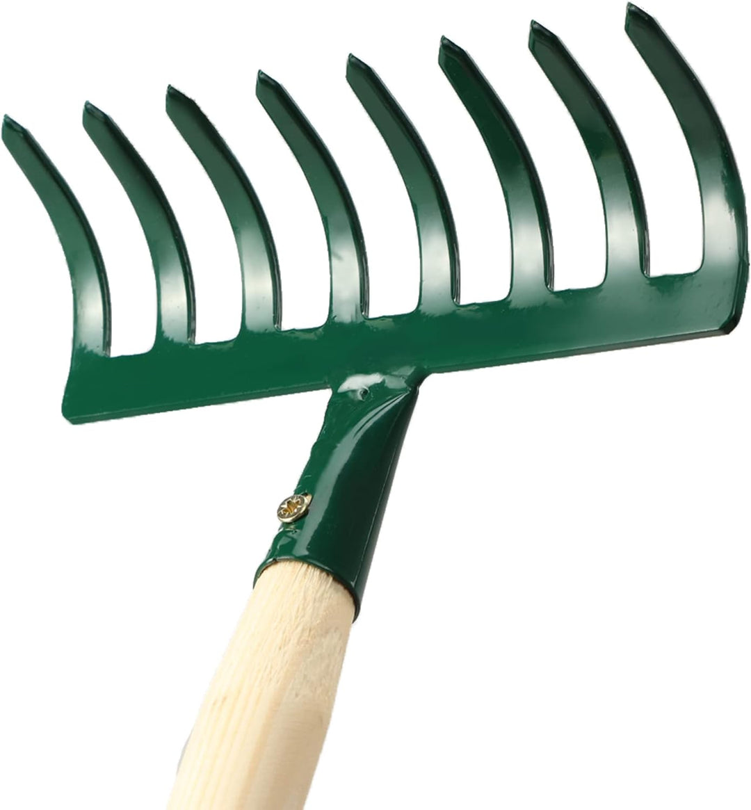 KADAX Kleine Harke aus Metall, Rechen mit Stiel aus Holz, Laubbesen, Laubrechen, Rasenrechen für Gar