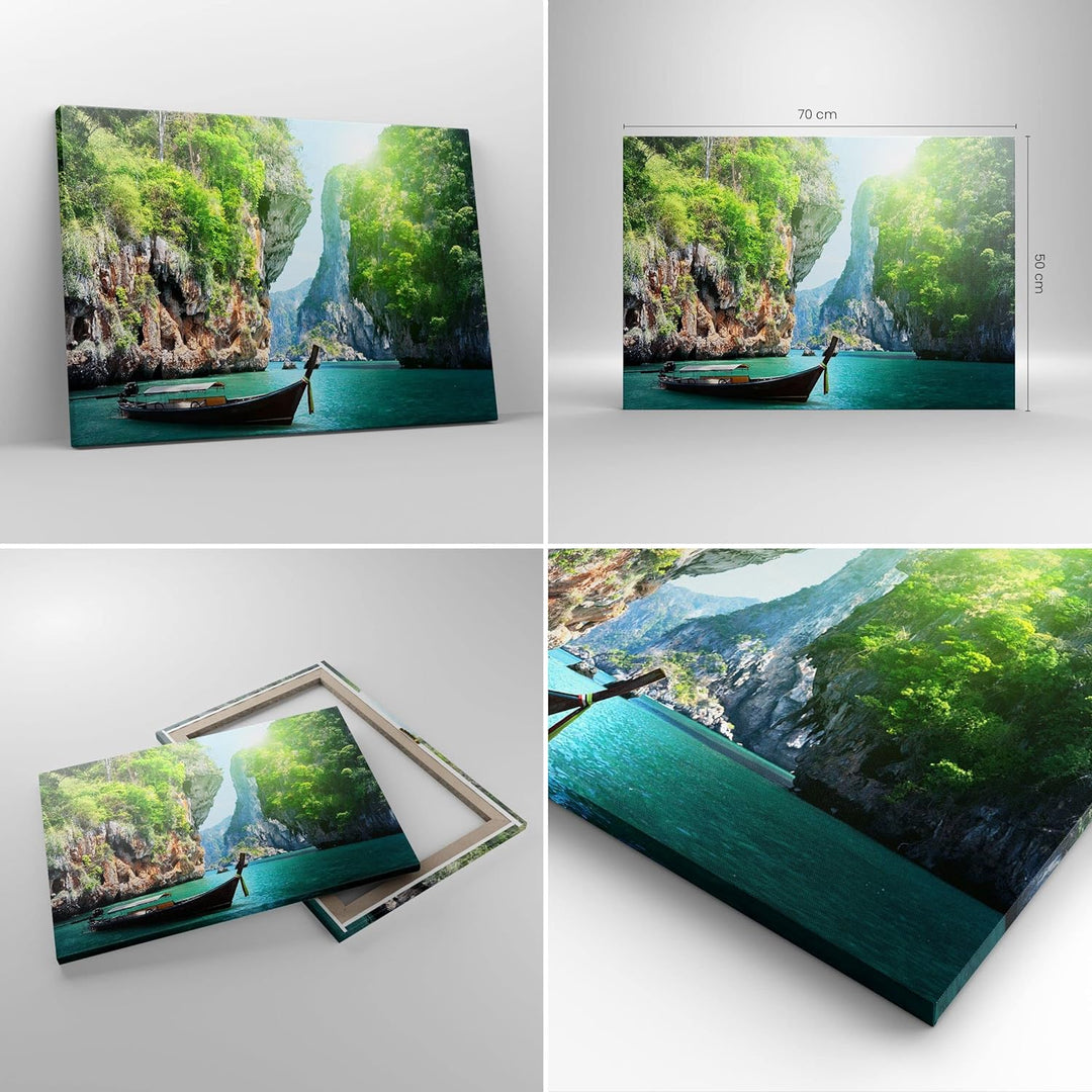 Bilder auf Leinwand Boot Klippen Natur Felsen Leinwandbild 70x50cm Wandbilder Dekoration Wohnzimmer