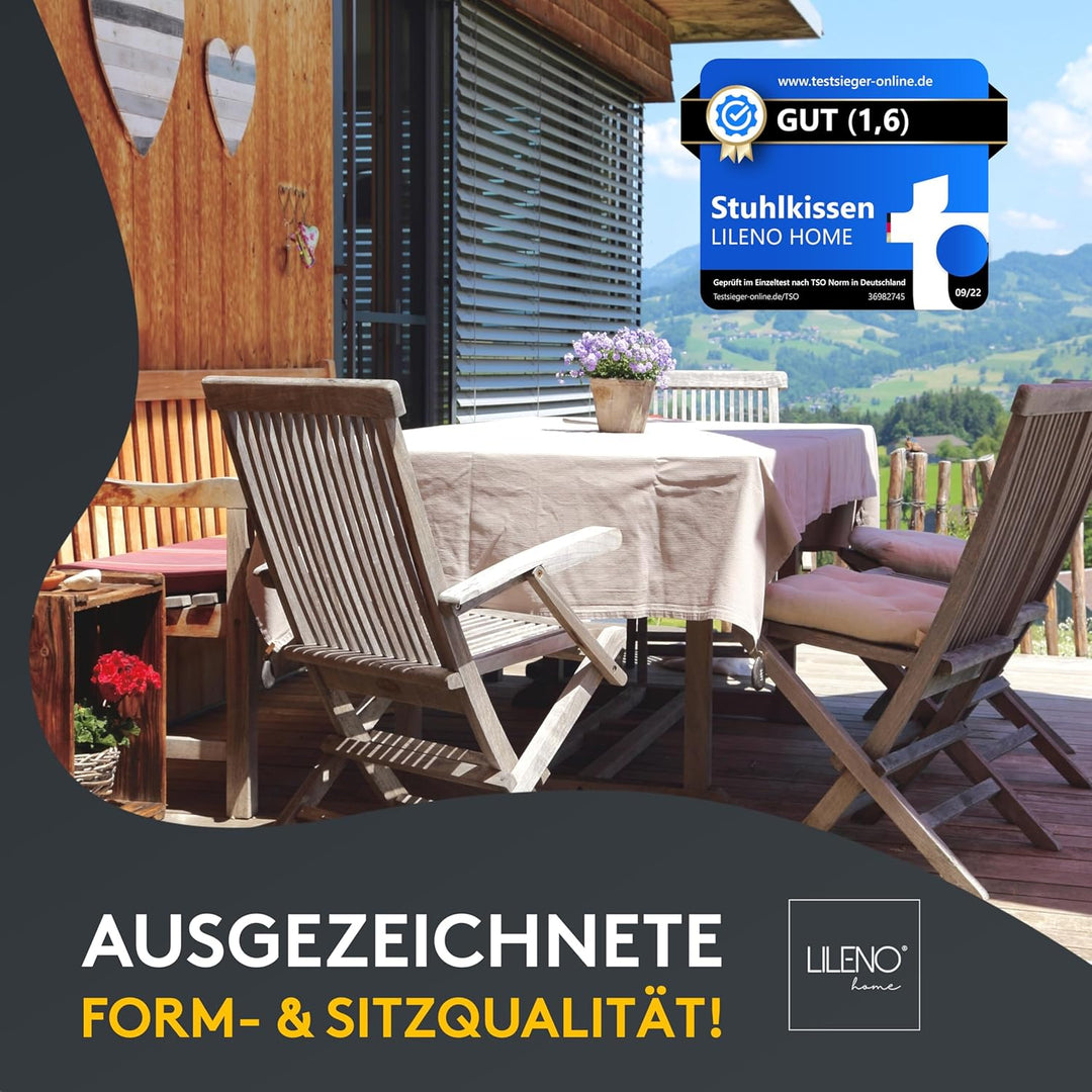 LILENO HOME 2er Set Stuhlkissen Bordeaux (40x40x4,5 cm) - Sitzkissen für Gartenstuhl, Küche oder Ess