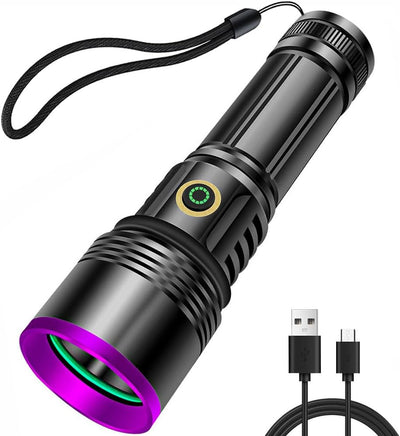 LEKIA 365nm UV Taschenlampe, 20W Leistungsstarke UV Lampe Type-C USB Aufladbar UV Licht Schwarzlicht