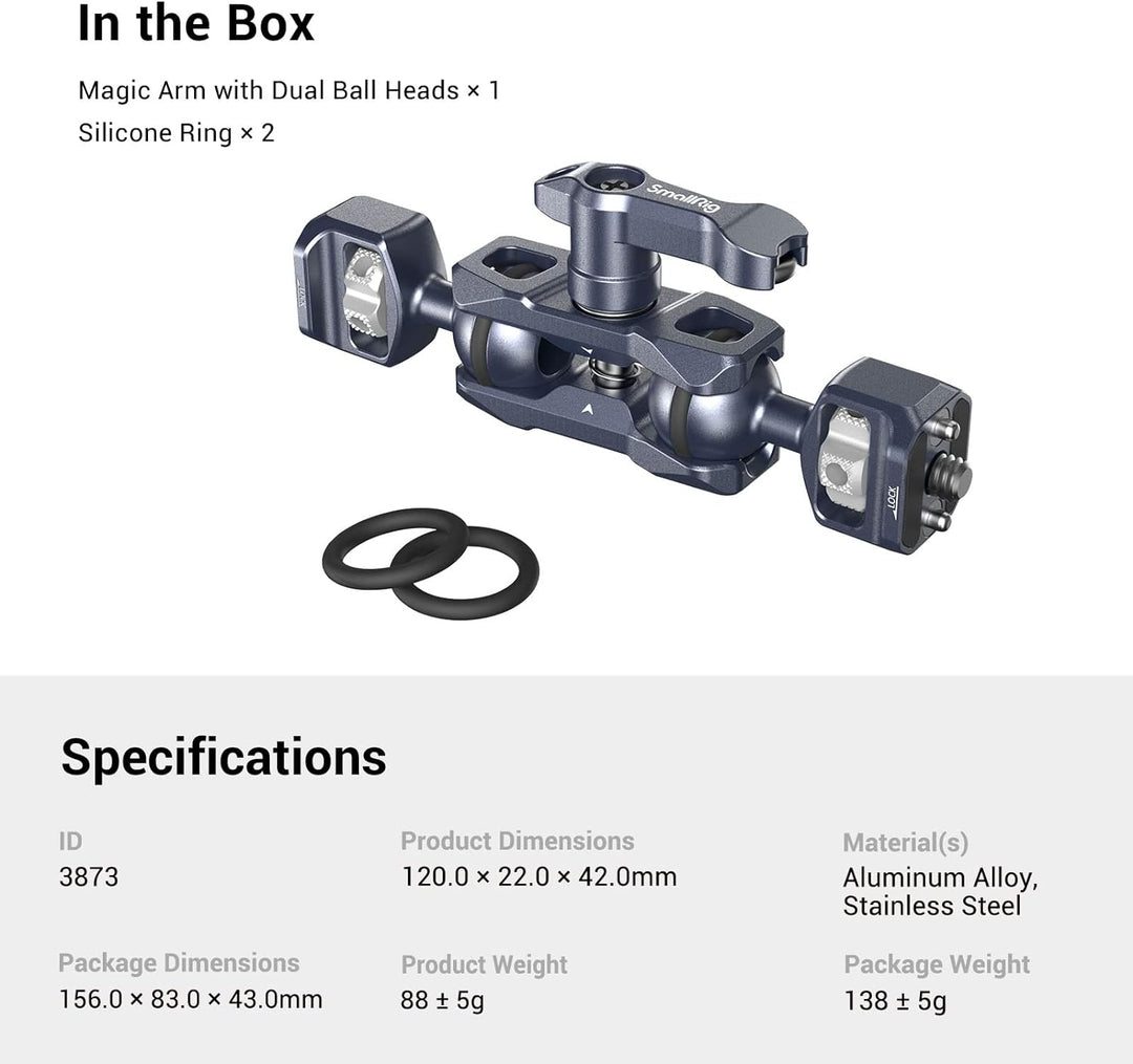 SMALLRIG Dual Ball Heads Magic Arm mit 1/4"-20 Schrauben, max. Belastung 6 kg, nur 88 g, aus Alumini