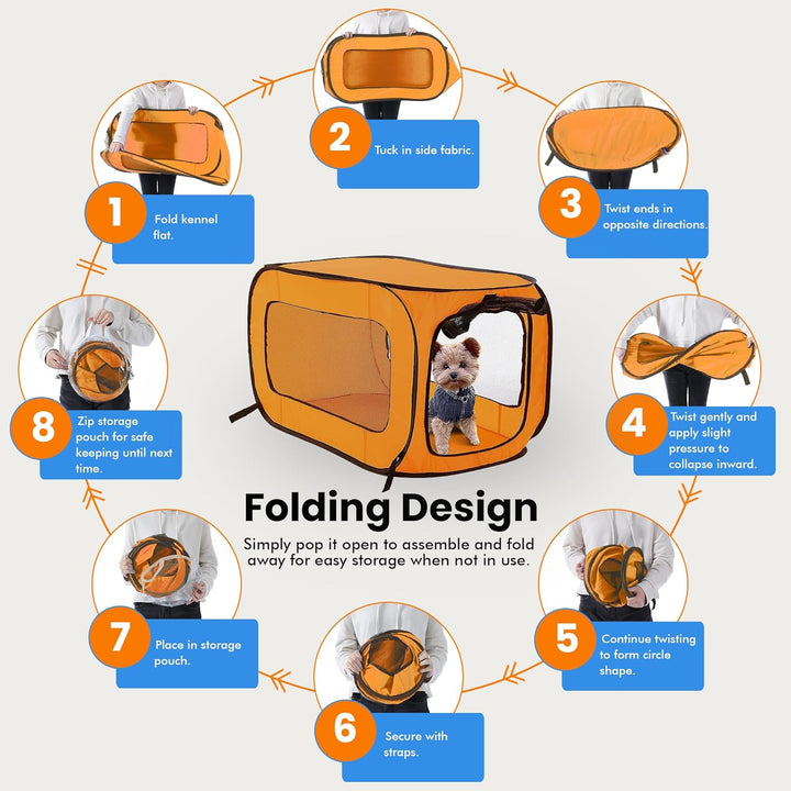 Beatrice Home Fashions SOLPPK00ORG Pop Up Pet Kennel Portable Pet Kennel Cage, Orange, Orange