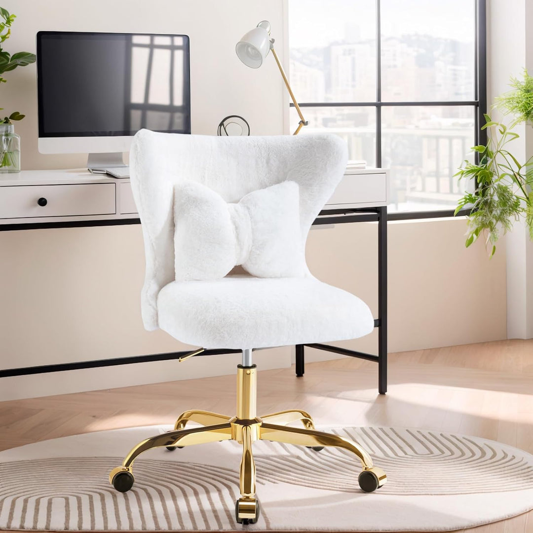 Schminktisch Stuhl mit Rollen Gold, Schreibtischsessel Mädchen, Drehstuhl Home Office mit Kissen, Hö