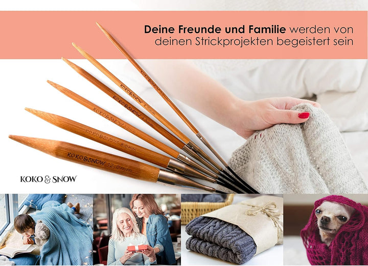 KOKO &amp; SNOW Rundstricknadeln Set aus Bambus mit eingravierten Sprüchen [Geschenkidee] 6er Stricknade