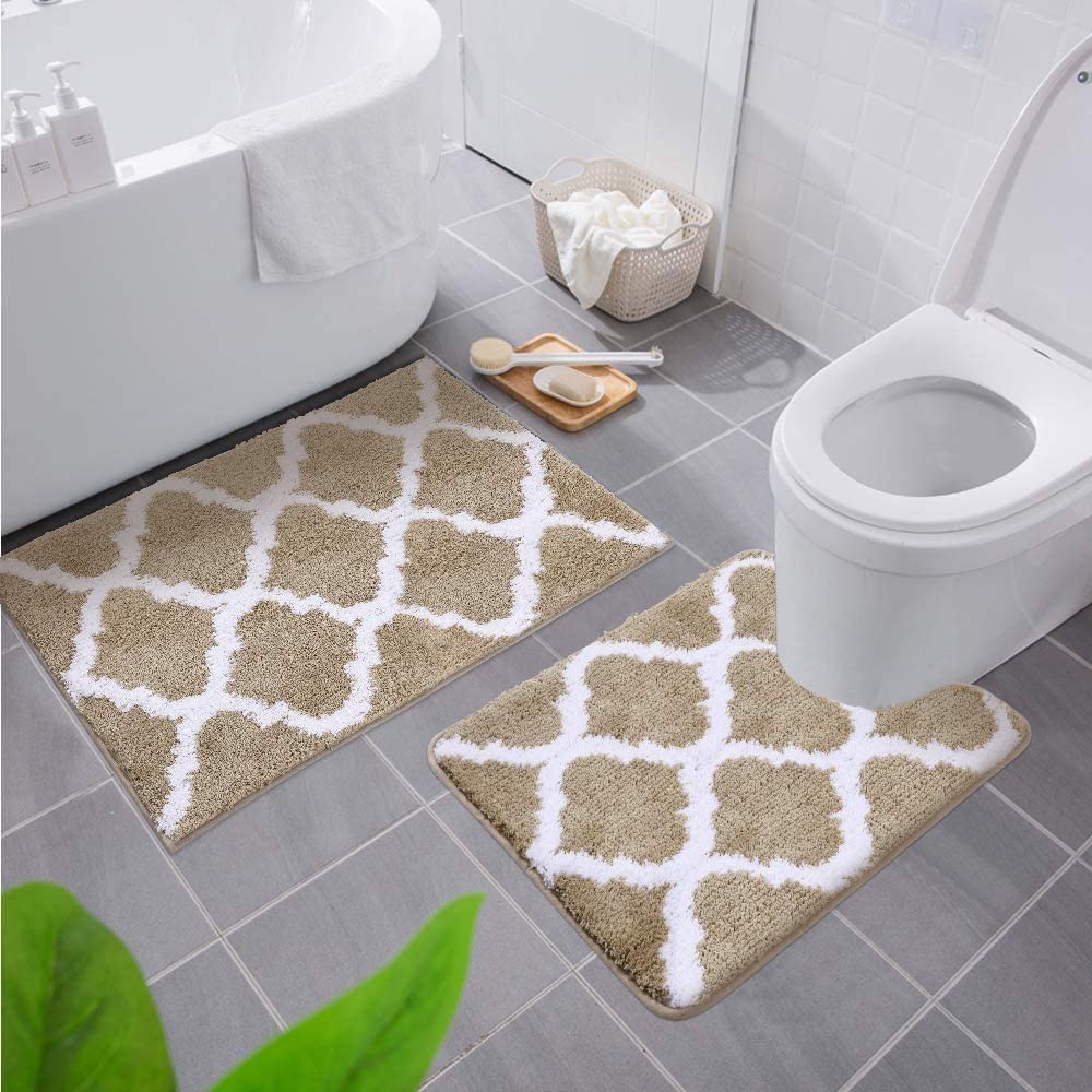 Homaxy rutschfest Badematten Set 2 teilig Weich Hochflor Bad WC Teppich Set Mikrofaser Badvorleger S