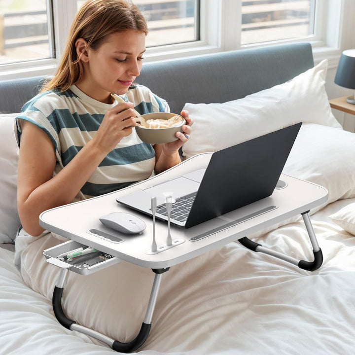 Huracan Laptoptisch für Bett, Laptop Ständer Betttisch Klappbarer, Tragbares Lapdesk mit Schublade,