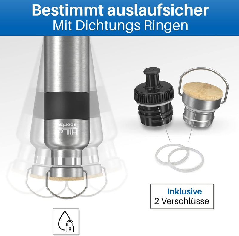 HiLo sports isolierte Trinkflasche Fahrrad Edelstahl 600ml - [Hält 12h warm & 24h kalt] Thermo Radfl