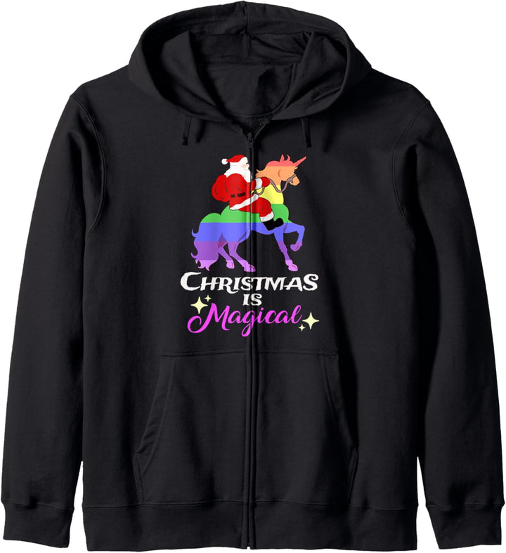 Weihnachten ist magische Weihnachtsmann-reitende Einhorn- Kapuzenjacke
