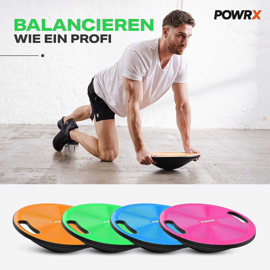 POWRX Balance Board inkl. Workout I Wackelbrett Ø 40cm mit Griffen I Therapiekreisel für propriozept