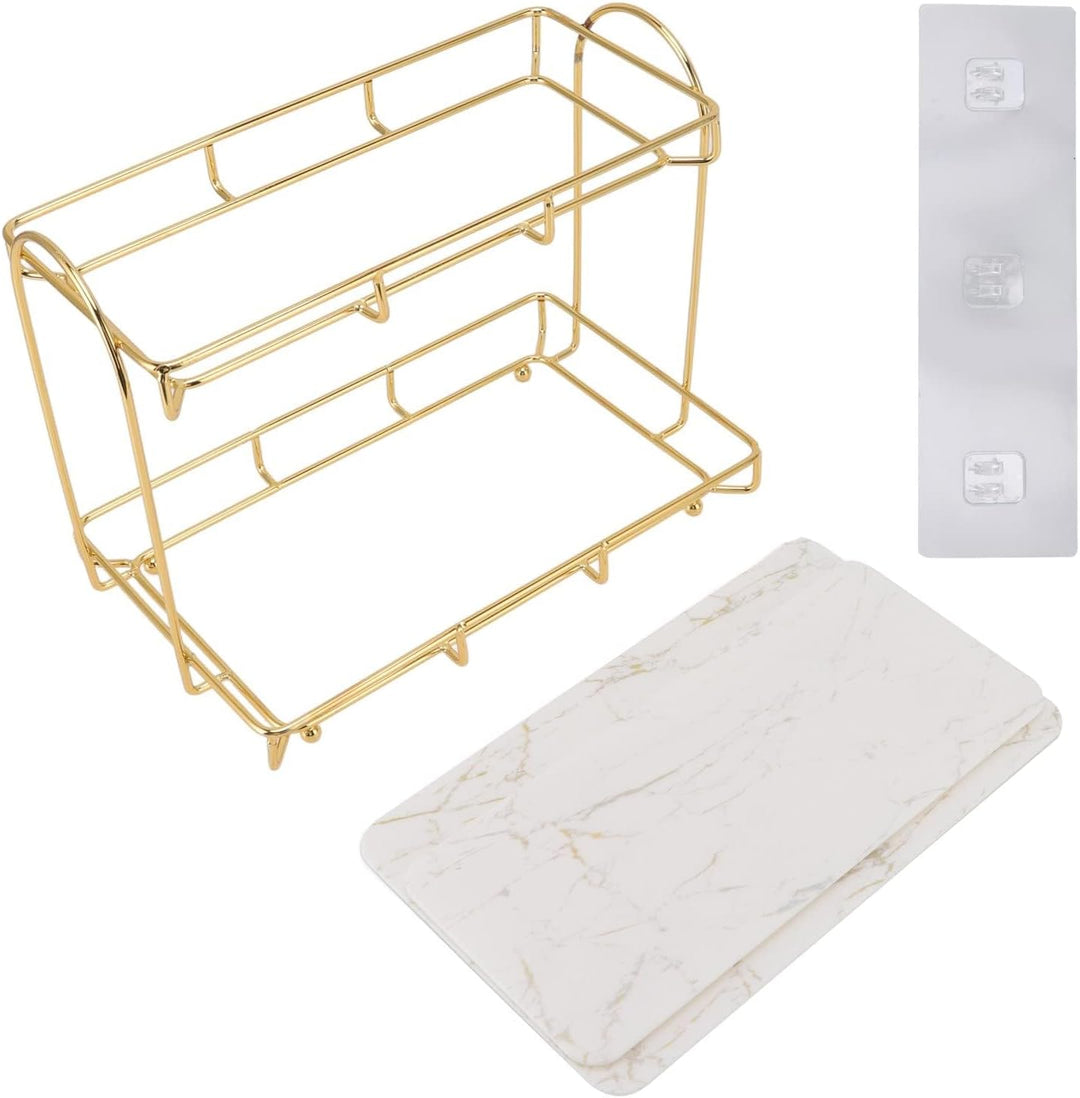 Bad-Organizer mit 2 Ebenen, Goldfarbenes Metall-Regal für Kosmetik & Parfüm, Wasserdichtes Tablett f