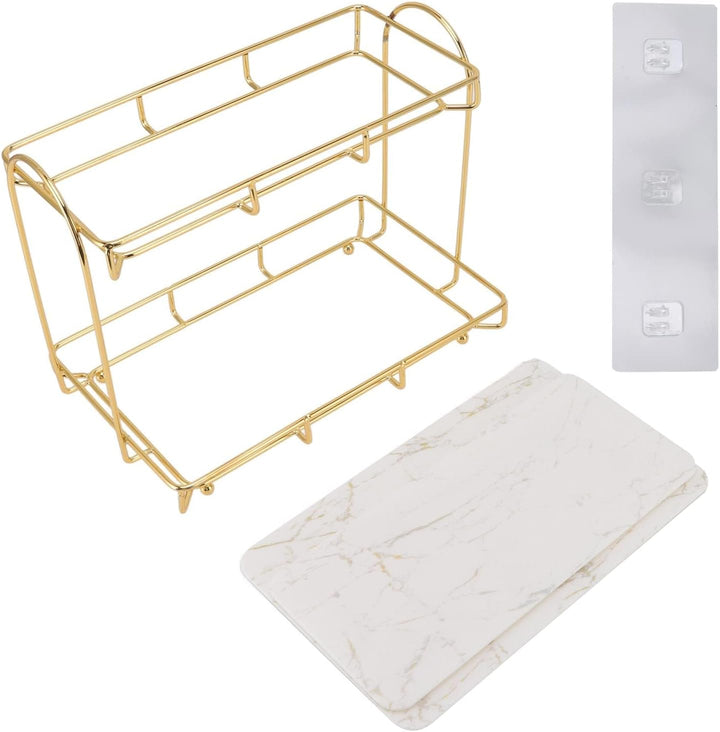 Bad-Organizer mit 2 Ebenen, Goldfarbenes Metall-Regal für Kosmetik & Parfüm, Wasserdichtes Tablett f