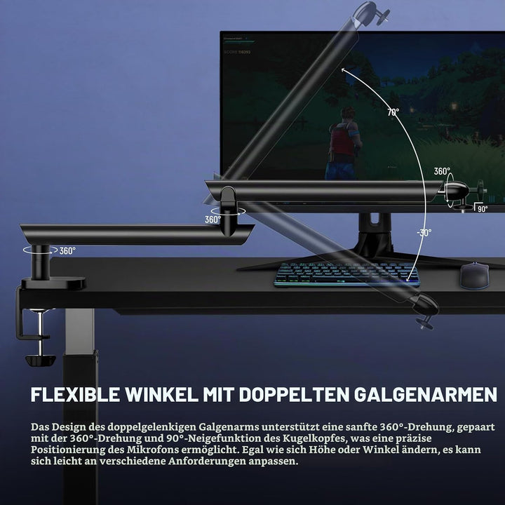 NEEWER Mikrofonständer Boom Arm, Low Profil Microphone Halter, Tischhalterung mit Kugelkopf 3/8Zoll