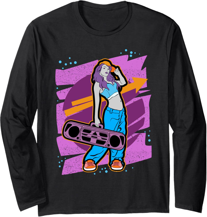 Graffiti Mädchen mit Boombox Hip Hop Langarmshirt
