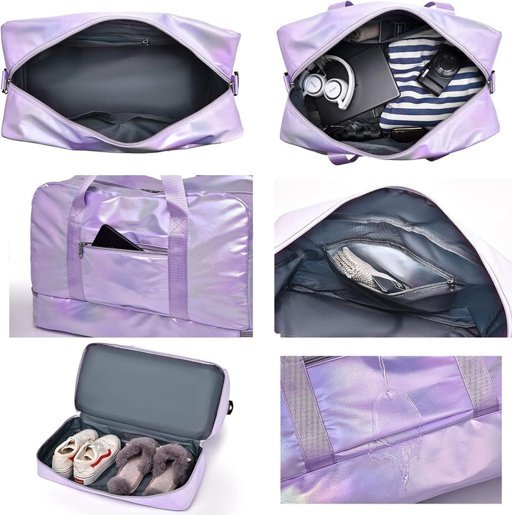 Sporttasche Damen, 40L Reisetasche Damen Weekender, Glitzer Sporttasche mit Schuhfach und Nassfach,