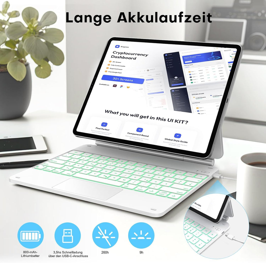 TECURS Hülle Tastatur für iPad Air 13" (M3/M2, 2025/2024), Magic Keyboard für iPad Pro 12.9 (6/5/4/3