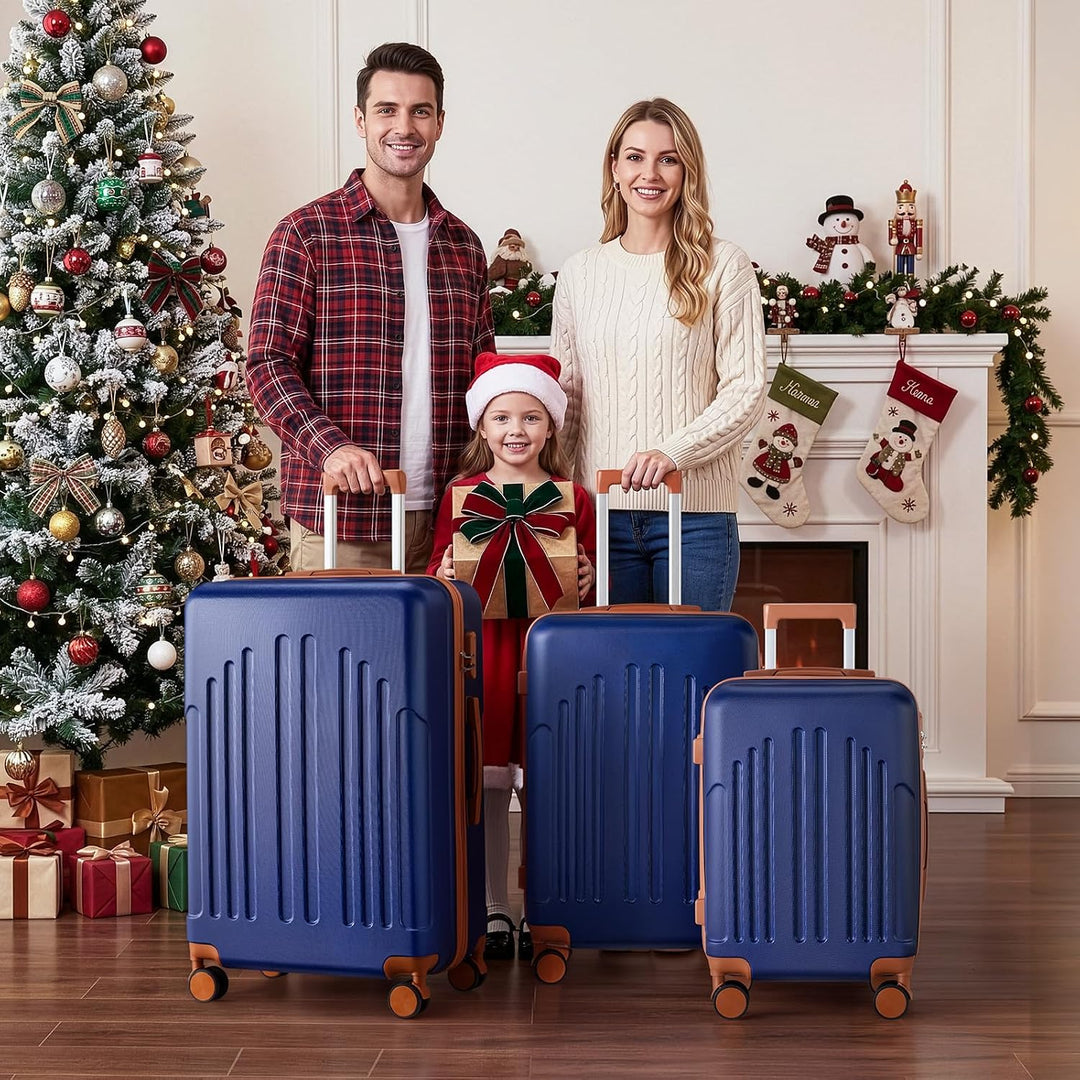 LALAHO Zwillingsrollen Reisekoffer Koffer Trolleys Hartschale M-L-XL-Set (Navy-Braun, L, 65CM) Navy-