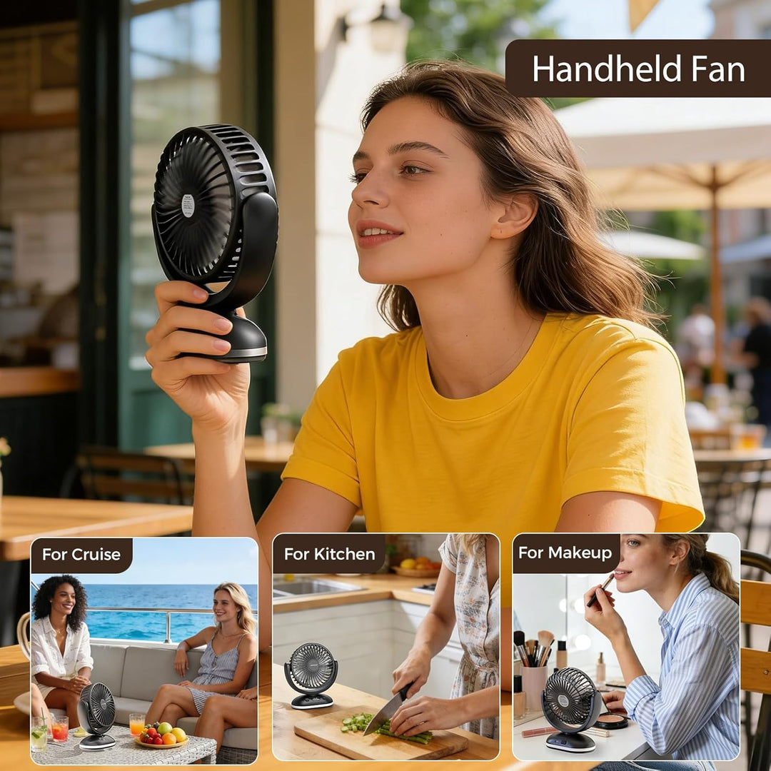 TriPole 4000mAh Tischventilator Akku, 31H Laufzeit, Mini Ventilator mit LED Display, 4 Stufen USB Lü