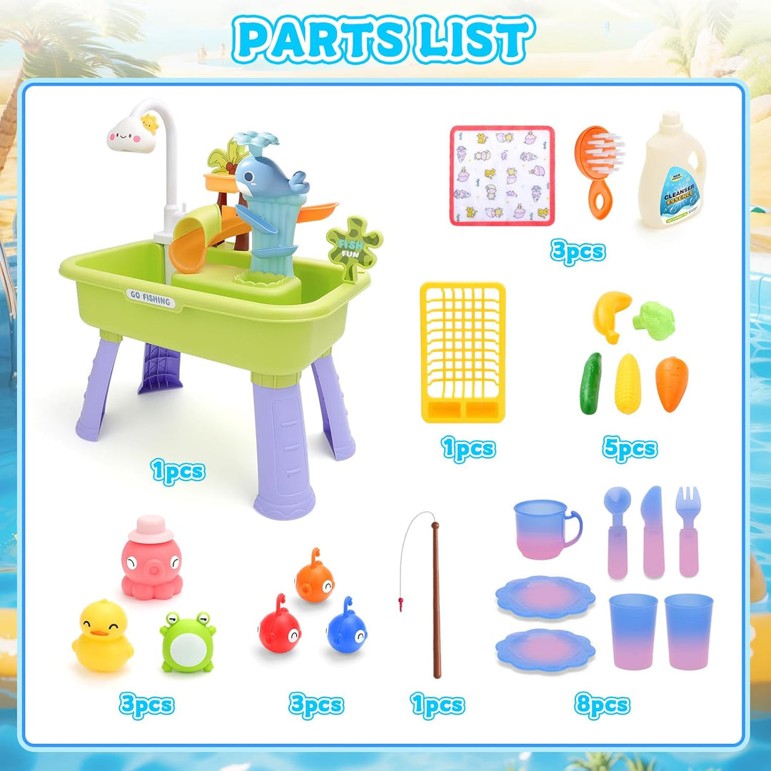deAO 4-in-1 Kinder Waschbecken mit Wasserfunktion & Sand- und Wassertisch – Wasserspieltisch Outdoor