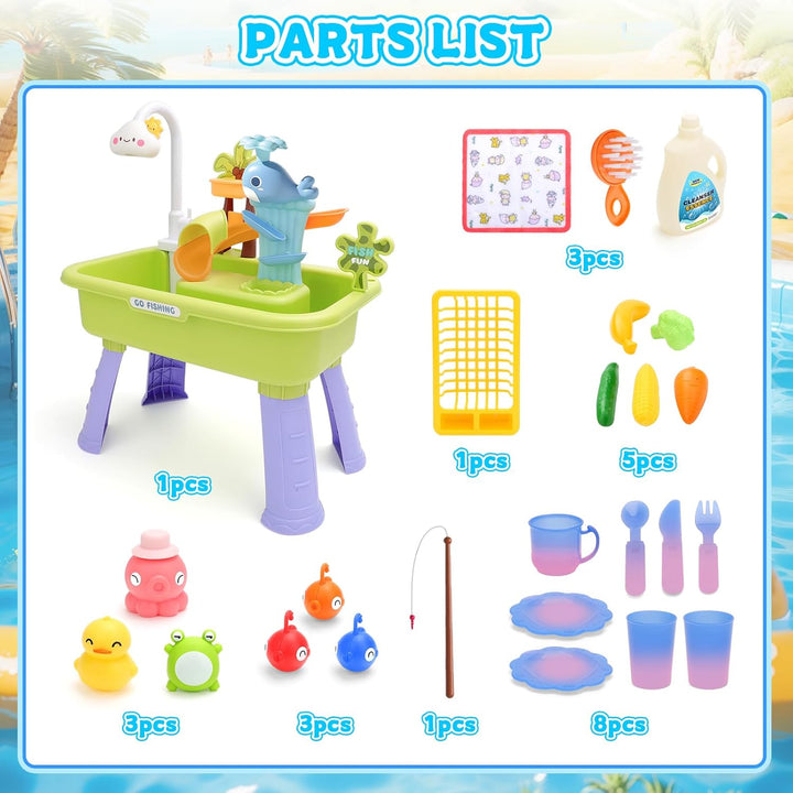 deAO 4-in-1 Kinder Waschbecken mit Wasserfunktion & Sand- und Wassertisch – Wasserspieltisch Outdoor
