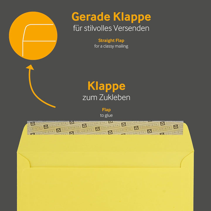 100 Stück, Farbige Briefumschläge, DIN C5, Haftklebung mit Abziehstreifen, Gerade Klappe, 130 g/qm C