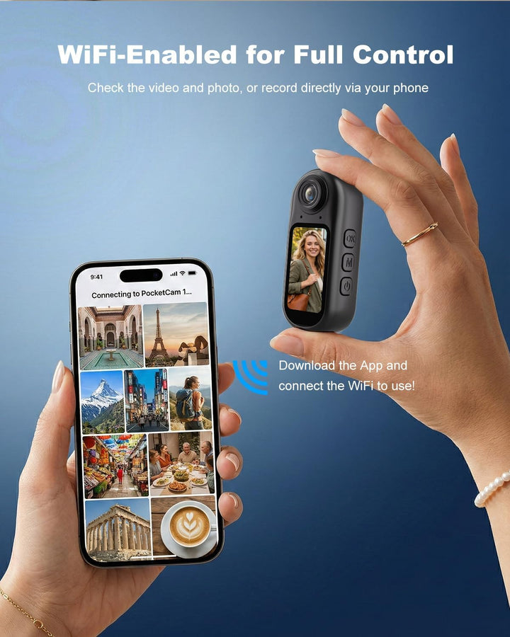 Mini Action Kamera 4K WiFi -128GB tragbare Körperkamera, magnetisches Umhängeband, Daumengrösse, fre